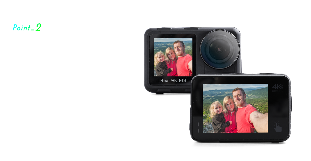 Point_2 自撮りも楽々！前後ディスプレイ